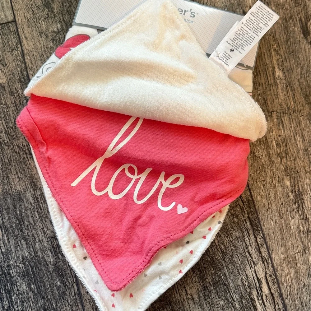 Carter's 3 pack Bibs Terry snap closure new cotton girls pink white new